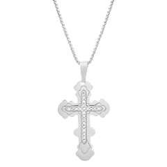Iron Saints Stainless Steel Classic Cross Necklace with Crystal Accents