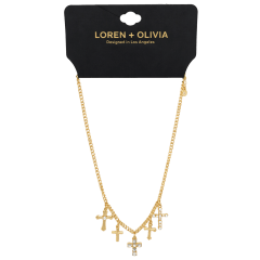 LOREN + OLIVIA Cross Multi Charm Necklace