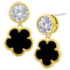 CZ by Kenneth Jay Lane 2 CTTW Pave Bezel Set CZ & Clover Drop Earrings