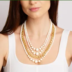 Martha Stewart Four Strand Pearl and Chain Gold Necklace