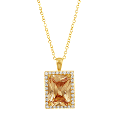 Savvy Cie Emerald Cut Champagne Cubic Zirconia Halo Necklace