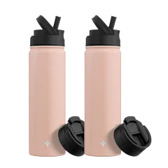 2-Pack: JoyJolt 22oz Water Bottle with Flip Lid & Sport Straw Lid