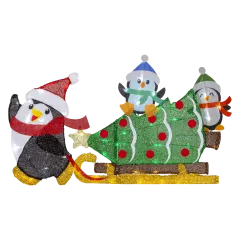 Winter Lane 23.5"H Flattastics Penguins & Sled with Tree Scene