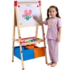 VEVOR 3-in-1 Kids Art Easel Double-Sided Wooden Magnetic Whiteboard Chalkboard