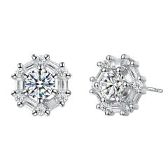 Rachel Glauber Stylish Halo Stud Earrings 14k White Gold Plated