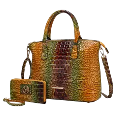 MKF Collection Frankie Faux Crocodile-Embossed Satchel Bag & Wallet Set by Mia K