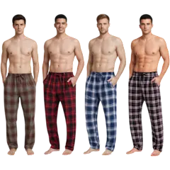 4-Pack: Nextex Mens Cotton Knit Flannel Plaid Pajama Pants
