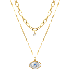 Saffron Layered Necklace with CZ Protective Eye Pendant