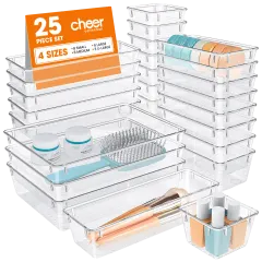 Cheer Collection 25-Piece Clear Plastic Drawer Organizer Set
