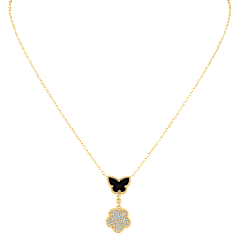 Kenneth Jay Lane Butterfly Pendant Necklace with Pavé Clover Drop