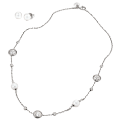 JOIA De Majorca Pearl & Cubic Zirconia Chain Necklace & Pearl Stud Earrings