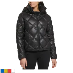 Kenneth Cole Diamond-Quilted Hooded Puffer Coat