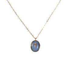 LOREN + OLIVIA Faith Lapis Cross Icon Necklace