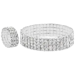 Steeltime Simulated Diamond Multi-Row Stretch Bracelet & Ring Set