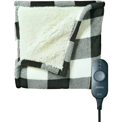 Sunbeam Plaid Microplush Sherpa Heated Throw Blanket
