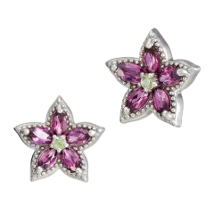 The Sterling Silver Rhodolite Flower Stud Earrings