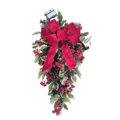 30" Cordless Winter Holly & Berries Teardrop