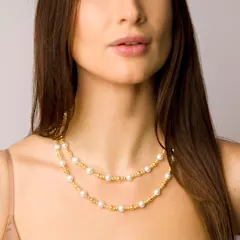 Martha Stewart Two Strand Pearl and Gold Ball Necklace 20"