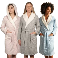 Etymology Heather Jersey Robe with Sherpa Hood