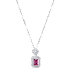 Saffron 1.0ct Pink Emerald Cut Diamond Halo Pendant Sterling Silver Necklace