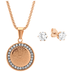 Steeltime Ladies Round Pendant & Simulated Diamond Earrings