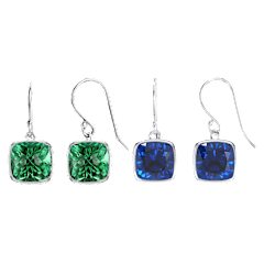 Voss+Agin Juego de 2 Pares de Aretes Colgantes con Zafiro Azul y Esmeralda Corte