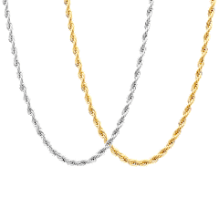 Set of 2 Ladies Stainless Steel and 18k Gold Plated Rope Chain Necklace