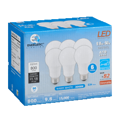 6-Pack: Energetic Lighting A19 9.8W E26 Base LED Dimmable Bulb