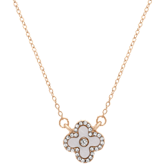 Saffron Clover Pendant Necklace with CZ Stone Halo & Accents