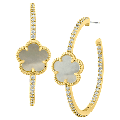 CZ by Kenneth Jay Lane 1 CTTW Open Pave Hoop Earrings with Clover Accent