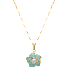 Saffron Flower Pendant Necklace with Mother of Pearl Center