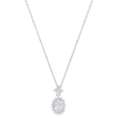 Saffron 2.0 Carat TW Moissanite Oval Halo Drop Sterling Silver Necklace