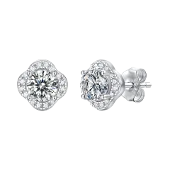 Stella Valentino 0.50 CTW Moissanite Round Halo Floral Cluster Stud Earrings