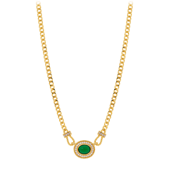 Savvy Cie Collar Italiano Hecho a Mano Chapado en Oro 18K con Cabujón Halo