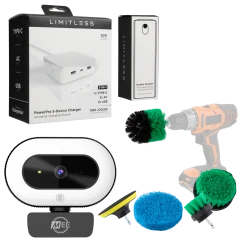 Limitless 5-Device Charger + Screen Cleaner + Webcam + Spin Brush Drill Head Set