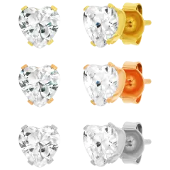 3-Pack: Steeltime Assorted Heart Shaped Simulated Diamond Stud Earrings