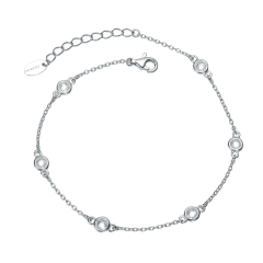Rachel Glauber Circular Linked Accents Chain Bracelet 14k White Gold Plated