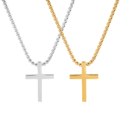 Steeltime Men's Stainless Steel & 18K Gold-Plated Cross Pendant Necklace Set
