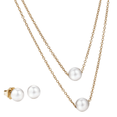 JOIA De Majorca 8mm Pearl Double Chain Necklace & Stud Earrings