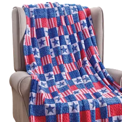 Luxury Home Patriotic Patchwork Micro Plush Throw Blanket