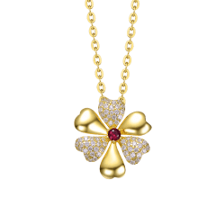 Rachel Glauber Pave Simulated Diamonds & Ruby Flower Pendant Necklace