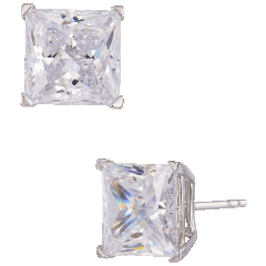 Savvy Cie 14K Solid Gold Post 6.00 TCW And Princess Cut Swarovski Studs Earrings
