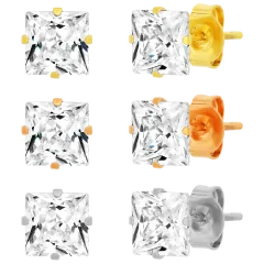 3-Pack: Steeltime Assorted Princess Cut Simulated Diamond Stud Earrings