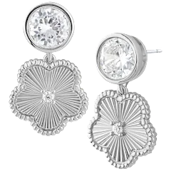 CZ by Kenneth Jay Lane Center CZ Bezel Set Striated Clover Drop Earrings