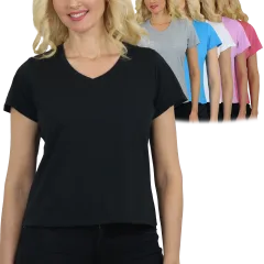 Paquete de 6: Camisetas de Mujer de Algodón con Cuello en V y Manga Corta