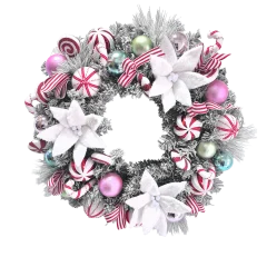26" Cordless Peppermint Frost Wreath
