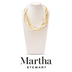 Martha Stewart Four Twisted Strand Pearl and Chain Necklace Gold 18-21"