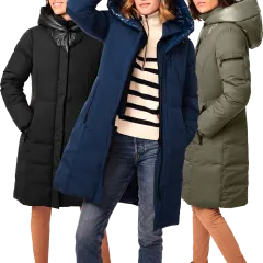 Bernardo Mid-Length Hooded Puffer Jacket with Bib