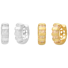 Steeltime Set of 2 Tapered Baguette Simulated Diamond Brass Huggie Hoop Earrings