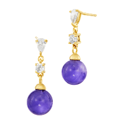 Savvy Cie Amethyst Ball Drop Earring with Cubic Zirconia